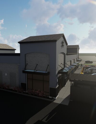 3d rendering of a modern church design with parking lot.